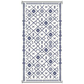 Reversible Outdoor Rug, Waterproof Plastic Straw With Carry Bag, 9 X 18, Blue & White Rhombus