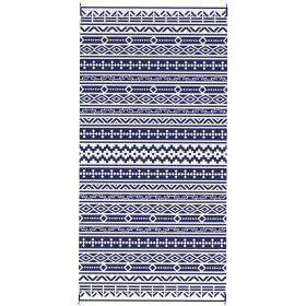 Reversible Outdoor Rug, Waterproof Plastic Straw With Carry Bag, 9 X 18, Blue & White Geometric Wall