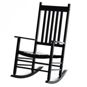 Wooden Outdoor Rocking Chair With Armrests, High Back For Garden, Patio, Balcony, Porch, Black