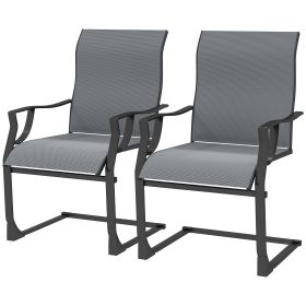 Patio Dining Chairs Set Of 2 With High Backrest, Armrest, Breathable Fabric & Metal Frame, 256LBS, Light Gray