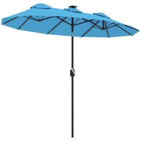 Double-sided Patio Umbrella, 9.7 Outdoor Umbrella With Tilt And Crank, LED Solar Light And 12 Ribs, Light Blue