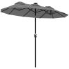 Double-sided Patio Umbrella, 9.7' Outdoor Umbrella with Tilt and Crank, LED Solar Light and 12 Ribs, Gray