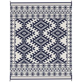 Reversible Outdoor Rug, Waterproof Plastic Straw with Carry Bag, 8' x 10', Blue & White Rhombus Border