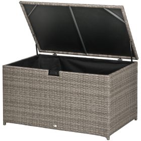Outsunny Spacious Rattan Deck Box: 113 Gallon Outdoor Storage Solution for Poolside Clutter, Gray