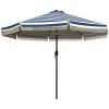 Garden Umbrella: 9ft, Blue Stripe with Tilt Crank and Ruffled Design for Deck and Pool Shade|