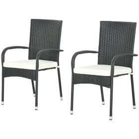 Stackable Rattan Outdoor Dining Chair with Cushions Cream White Patio Comfort