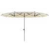 15ft Double-Sided Outdoor Umbrella with Solar Lights, UPF50+ Extra Large Aluminum Patio Umbrella with Crank, Cream White
