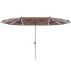 15ft Double-Sided Outdoor Umbrella with Solar Lights, UPF50+ Extra Large Aluminum Patio Umbrella with Crank, Tan