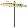 Double-sided Patio Umbrella, 9.7' Outdoor Umbrella with Tilt and Crank, LED Solar Light and 12 Ribs, Cream White