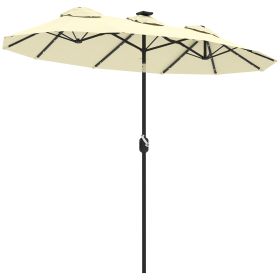 Double-sided Patio Umbrella, 9.7' Outdoor Umbrella with Tilt and Crank, LED Solar Light and 12 Ribs, Cream White