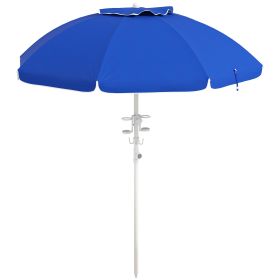5.7' Beach Umbrella with Tilt Adjustable Height, Cup Holders Hook Vent Ruffles for Travel Blue