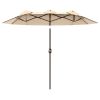 Double-sided Patio Umbrella 9.5' Outdoor Market Umbrella with Push Button Tilt & Crank, 3 Air Vents & 12 Ribs, for Garden, Deck, Pool, Brown