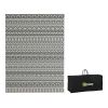 Portable Patio Mat Reversible Gray & Cream White Boho Outdoor Rug 9x12 with Carry Bag for RV Camping