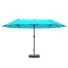 Patio Umbrella, 15' Steel Rectangular Outdoor Double Sided Market Umbrella with Base, Sun Protection & Easy Crank, Blue
