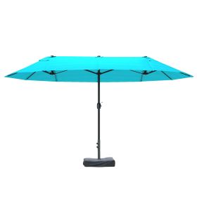 Patio Umbrella, 15' Steel Rectangular Outdoor Double Sided Market Umbrella with Base, Sun Protection & Easy Crank, Blue