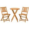 3-Piece Patio Bistro Set, Folding Acacia Wood Bistro, Set Outdoor Square Table Two Chair, Slatted Finish, Teak, Natural