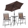Patio Bar Set for 2 with 6 Adjustable Tilt Umbrella Brown Outdoor Bistro Set Folding Chairs