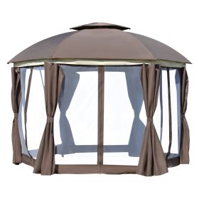 Brown Steel Gazebo Paradise: 12x12 Party Tent with Double Roof, Curtains & Netting