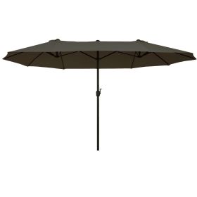 15ft Double-Sided Patio Umbrella Outdoor Market Extra Large Gray with Crank for Deck Lawn Backyard Pool