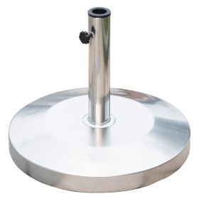 55lb Round Stainless Steel Outdoor Patio Umbrella Stand Base with Heavy Cement Bottom & Mirror Finish