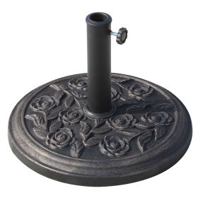 Round Resin Umbrella Base 18", Rose Floral Pattern, Market Parasol Stand for Φ1.5", Φ1.89" Pole - Bronze
