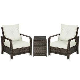 3-Piece Rattan Wicker Bistro Set with Storage Table, Outdoor Patio Conversation Set with Washable Cushions, Garden Furniture