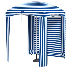 5.8' x 5.8' Blue White Stripe Cabana Umbrella with Single-top Vented Windows Ruffles Carry Bag for Outdoor Use