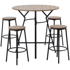 5-Piece Dining Set Bar Table Chairs Space Saving Black Brown for Pub Kitchen