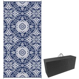 RV Patio Carpet 9 x 18 ft Outdoor Mat with Bag Blue White Design