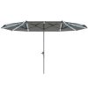 15ft Double-Sided Outdoor Umbrella with Solar Lights, UPF50+ Extra Large Aluminum Patio Umbrella with Crank, Dark Gray