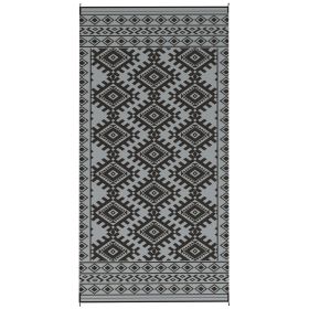 Reversible Outdoor Rug, Waterproof Plastic Straw with Carry Bag, 9' x 18', Black & Gray Rhombus Border