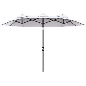 9.5' Double-Sided Patio Umbrella, Large Outdoor Market Umbrella with Push Button Tilt, Crank, 12 Ribs, for Garden, Deck, Pool