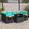 7 Piece Patio Sofa Set with Cushions Black Poly Rattan