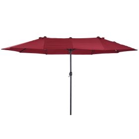 Extra Large 15ft Patio Umbrella, Double-Sided Outdoor Market Umbrella with Crank Handle for Deck, Lawn, Backyard and Pool, Wine Red
