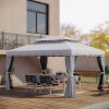 Patio Gazebo 10x13 with 2-Tier Polyester Roof and Mesh Portable Aluminum Frame Grey for Outdoor