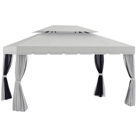 Patio Gazebo 10x13 with 2-Tier Polyester Roof and Mesh Portable Aluminum Frame Grey for Outdoor