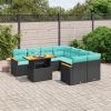9 Piece Patio Sofa Set with Cushions Black Poly Rattan