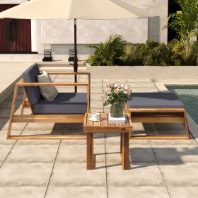 U_STYLE Acacia Wood Outdoor Lounge Set - Chair & Ottoman, Perfect for Patios, Balconies, and Gardens