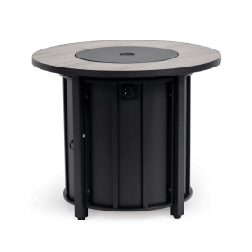 30" Propane Gas Fire Pit Table, 50000 BTU Round Steel Fire Pit with Wood Grain Ceramic Tabletop for Outside Patio Deck Garden Backyard- Black