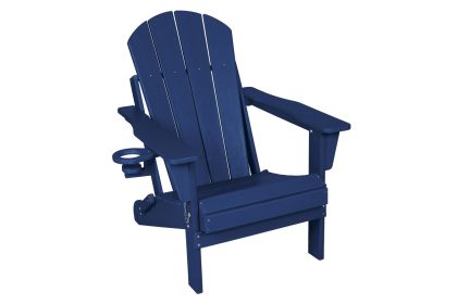 Folding Adirondack Chair with Side Table, 3-Piece Adirondack Chair Set with Wood Texture, Navy Blue(includes 2 Chairs and 1 Table)
