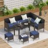 Small space patio furniture 7-piece outdoor furniture set, backyard furniture set, waterproof seat cushion, glass table, space saving