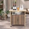 Outdoor Wicker Bar Cart, Patio Wine Serving Cart w/Wheels