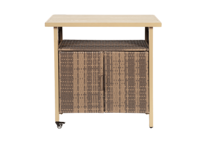 Outdoor Wicker Bar Cart, Patio Wine Serving Cart w/Wheels