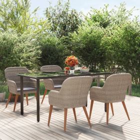 Garden Dining Set Table: Black, Chairs: Brown, Cushions: Dark Grey