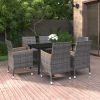 Garden Dining Set Table: Black, Chairs: Grey, Cushions: Dark Grey