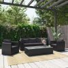Garden Sofa Black Poly Rattan, Powder-Coated Steel, Polyester