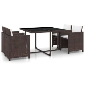 Garden Dining Set Brown Poly Rattan Medium Removable Covers