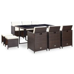 Outdoor Furniture Set Brown Poly Rattan Large Removable Covers