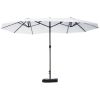 Outsunny Patio Umbrella 15' Steel Rectangular Outdoor Double Sided Market with base, Sun Protection & Easy Crank for Deck Pool Patio, Beige