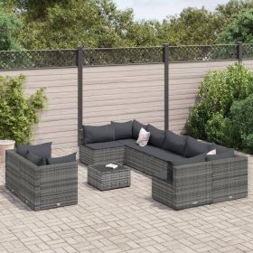 Patio Sofa Set Set of 9 Grey PE rattan, Powder-coated steel Large